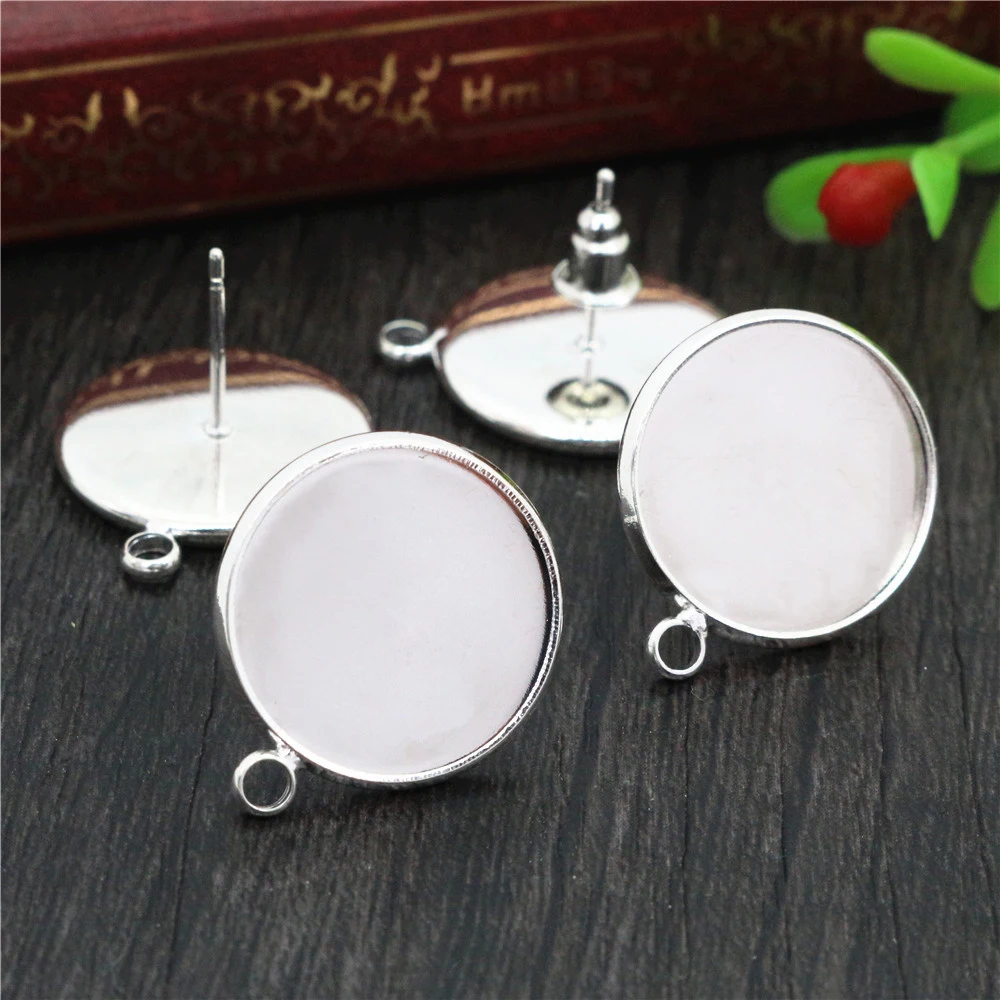 

16mm 10pcs/Lot Silver Plated Colors Earring Studs,Earrings Blank/Base,Fit 16mm Glass Cabochons,earring setting-T1-10