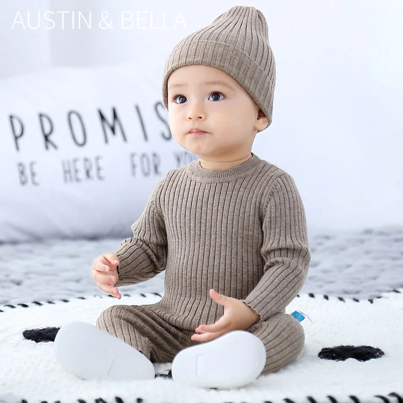 

2Pcs Newborn Infant Baby Kid Boy Girl Long Sleeve Autumn Warm Knitted Pure Color Clothes Ribbed Baby Sweater Leggings Set