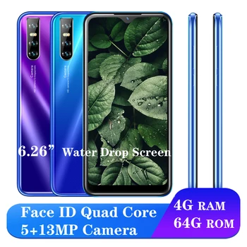 

4G RAM 64G ROM 9T Pro 6.26'' Water Drop Big screen Quad core Smartphones Face id Unlocked celulars Mobile Phones Android Phones