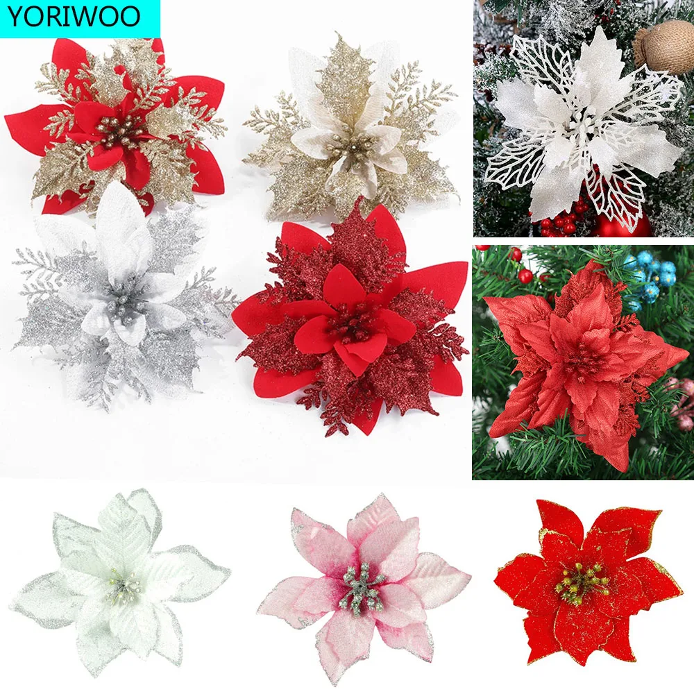 5/10Pcs Artificial Christmas Flowers Merry Christmas Tree Decorations Ornaments 