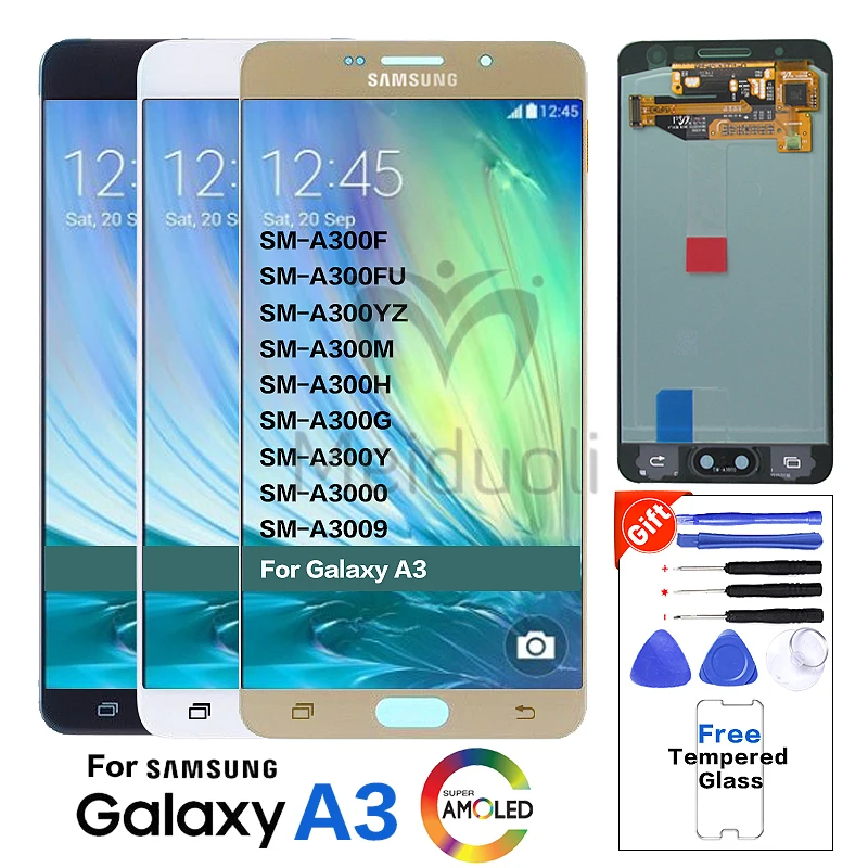

Super AMOLED LCD for SAMSUNG Galaxy A3 2015 Display A300 A300H A300F A300FU Touch Screen Digitizer small burn shadow