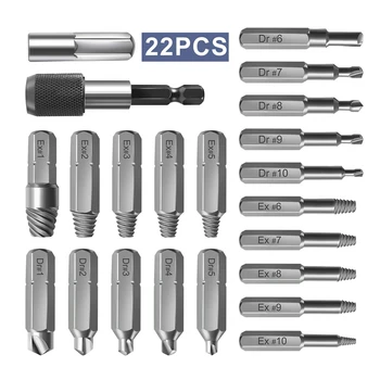 

22pcs Damaged Screw Extractor Set with Locking Socket Adapter for Broken Screw HSS4241 Broken Bolt Extractor Screw Remover Kits