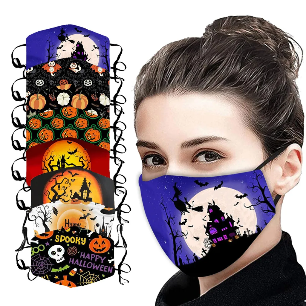 

New Product Discount 1PC Adults Halloween Print Masks Fabric Breathable Masquerade Face Mask Reusable Washable Masque Mascarilla