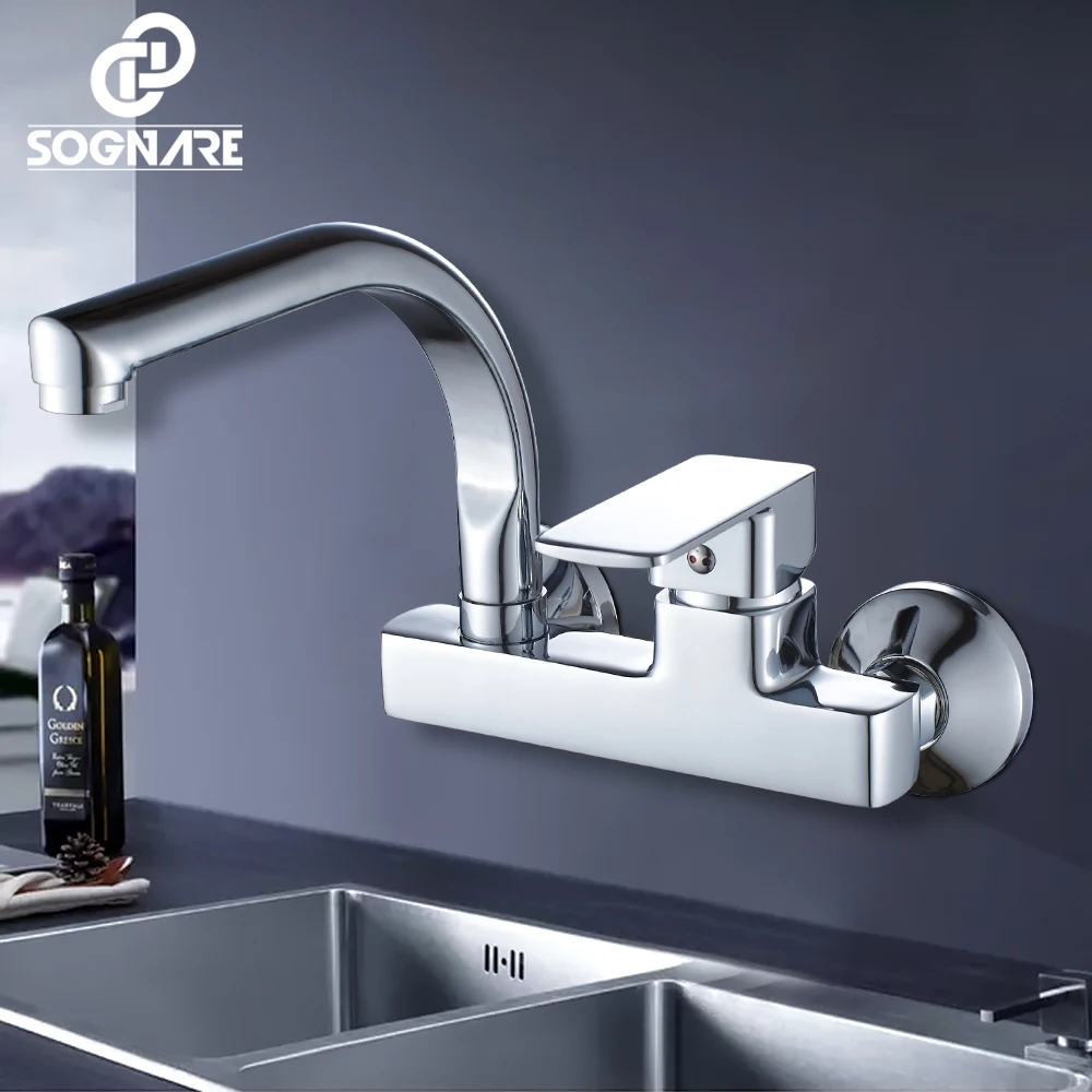 Sognare Wall Mounted Kitchen Faucet Single Handle Kitchen Mixer Taps Dual Holes Hot And Cold Water Tap 360 Degree Rotation D2203 Kitchen Mixer Taps Wall Mount Kitchenkitchen Mixer Aliexpress