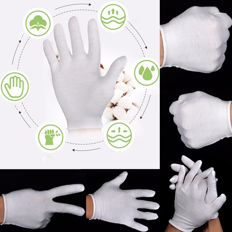 Новые 6 пар белые ювелирные изделия с чеканкой серебряные инспекционные хлопковые перчатки-Размер s m l xl