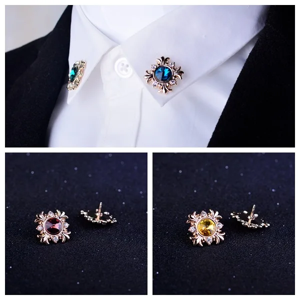 

i-Remiel Original Fashion Crystal Men's Suit Decoration Lapel Pin for Women Rhinestone Brooch Button Shirt Collar Accessories