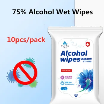 

10pcs/pack Sterilization Disinfection 75% Alcohol Wet Wipes Hand Tissue Portable Health Accessories Cleaning Sanitary Pads