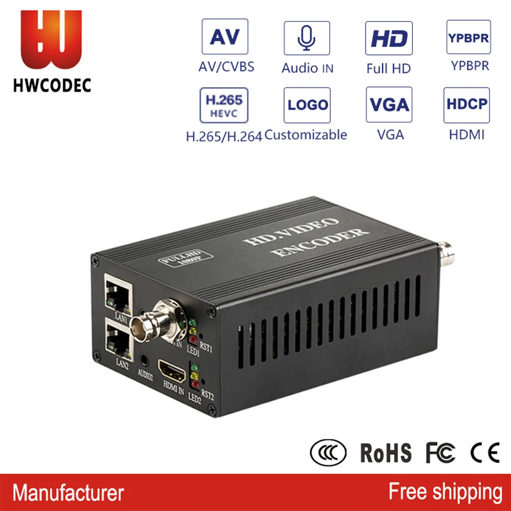 Кодировщик HWCODEC H3418 H.264 H.265 с полным интерфейсом мини-кодировщик HDMI/VGA/ CVBS/YPBPR/SDI