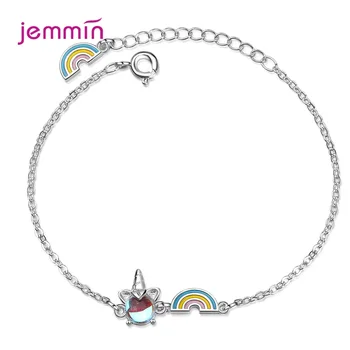 

Chain Bracelet Jewelry Adjustable Resized 925 Sterling Silver women Bangles Rainbow Crystal Ball Pendant