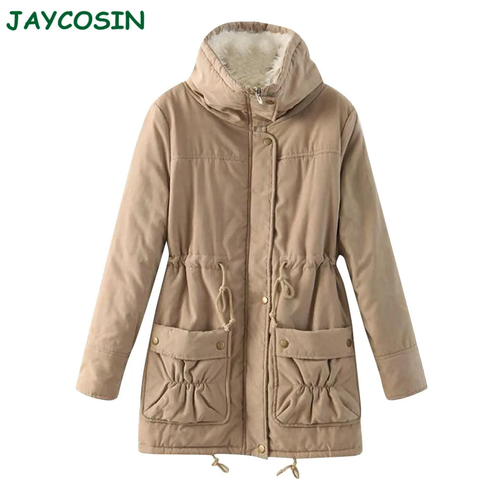 JAYCOSIN одежда для женщин модные однотонные хлопковые куртки на кулиске Пальто Повседневное кашемировое хлопковое зимнее пальто для женщин 1021