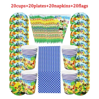 

80pcs Animal Crossing Theme Disposable Tableware kids Birthday Party Paper Cups +Plates+Napkins+Flags Sets Party Supplies