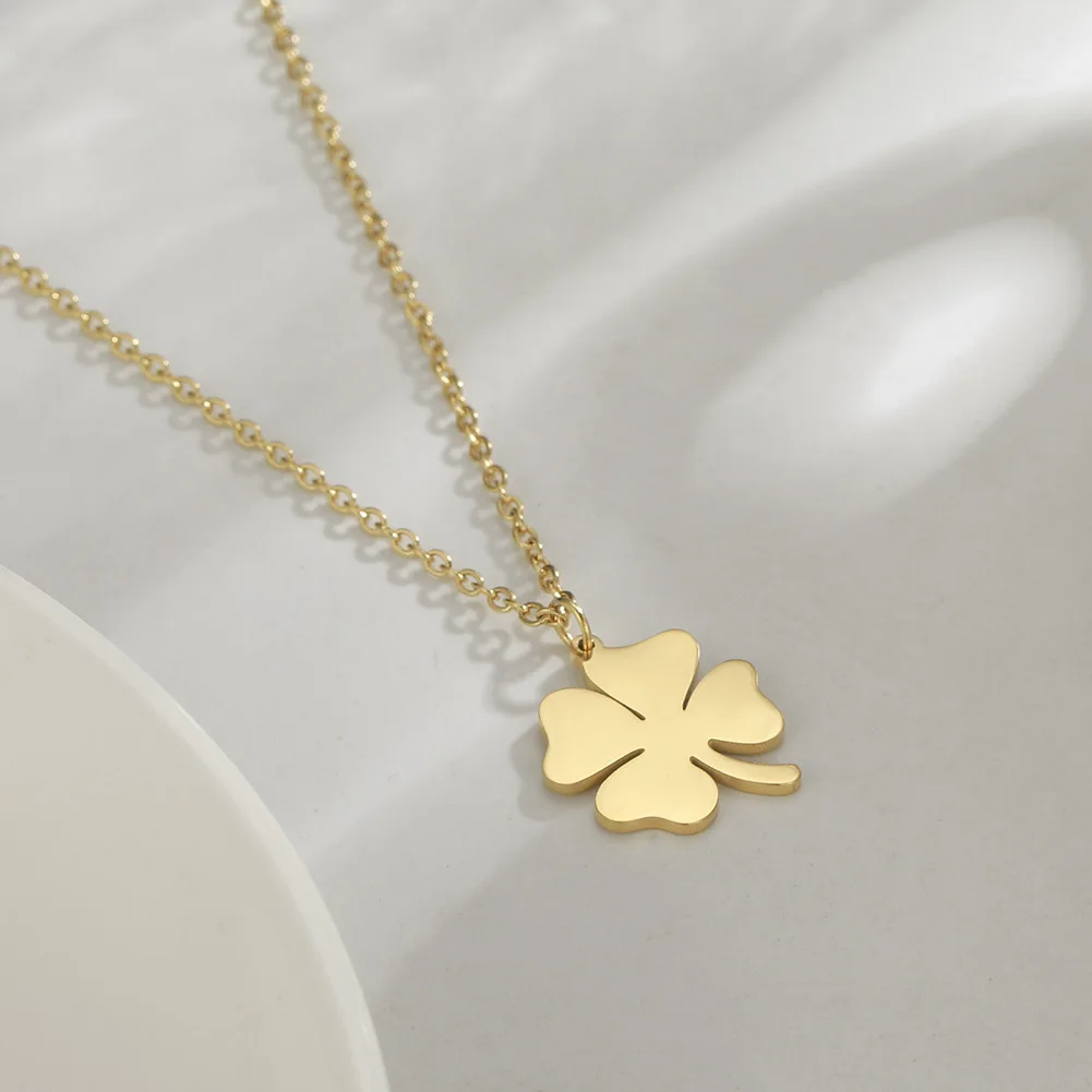 Cazador 2022 Stainless Steel Gold Color Necklace Lucky Clover Pendant Necklaces for Women Birthday Wedding Collars Jewelry Gift | Украшения