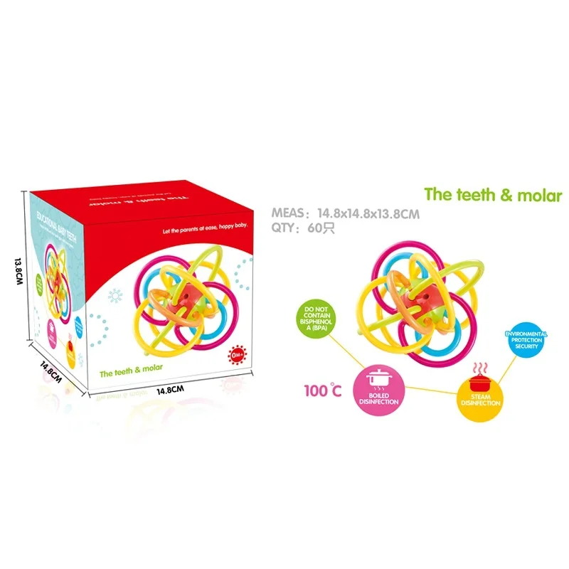 

Baby Manhattan Ball Infant Molar Rod Teether Educational Teether Baby Grasping Bite Ball Early Education Toy