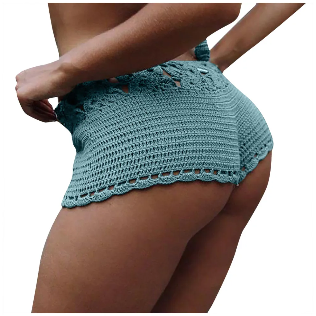 Swim Briefs Shorts Bikini Bathing suit Women's Pure Color Sexy Hollowing Out Weave Beach Boxer Shorts Pants Trousers#251207