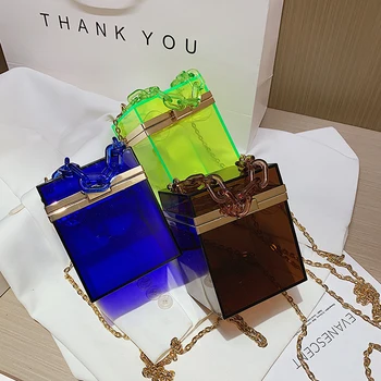 

luxury acrylic box women shoulder bags designer chains handbags clear PVC crossbody messenger bag lady transparent small purses