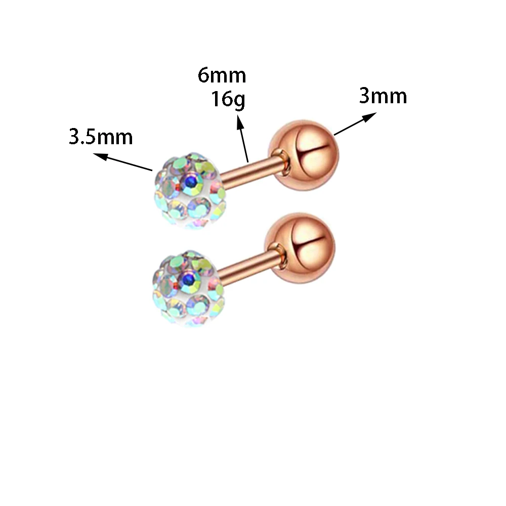 2 ПК прозрачный драгоценный камень серьги кольца на Козелок 16 г из нержавеющей стали Бар пирсинг для хряща уха спиральные украшения для пирсинга женщин и мужчин ювелирные изделия для тела - Окраска металла: rose-AB