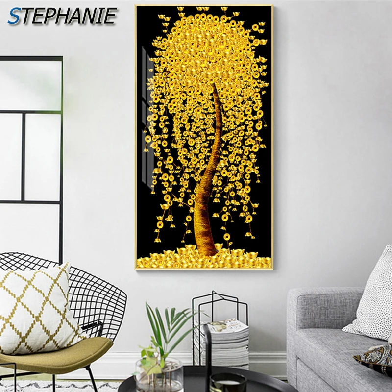 Modern Golden Coin Tree Abstract Canvas Painting Beautiful HD Posters and Prints Wall Art Pictures Living Room Home Decoration | Дом и сад