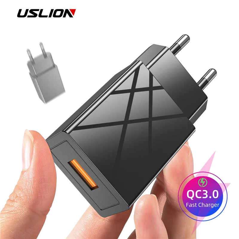 USLION Universal Wall Mobile Phone Quick Charger USB EU US Fast QC3.0 Adapter For iPhone 11 Samsung | Мобильные телефоны и