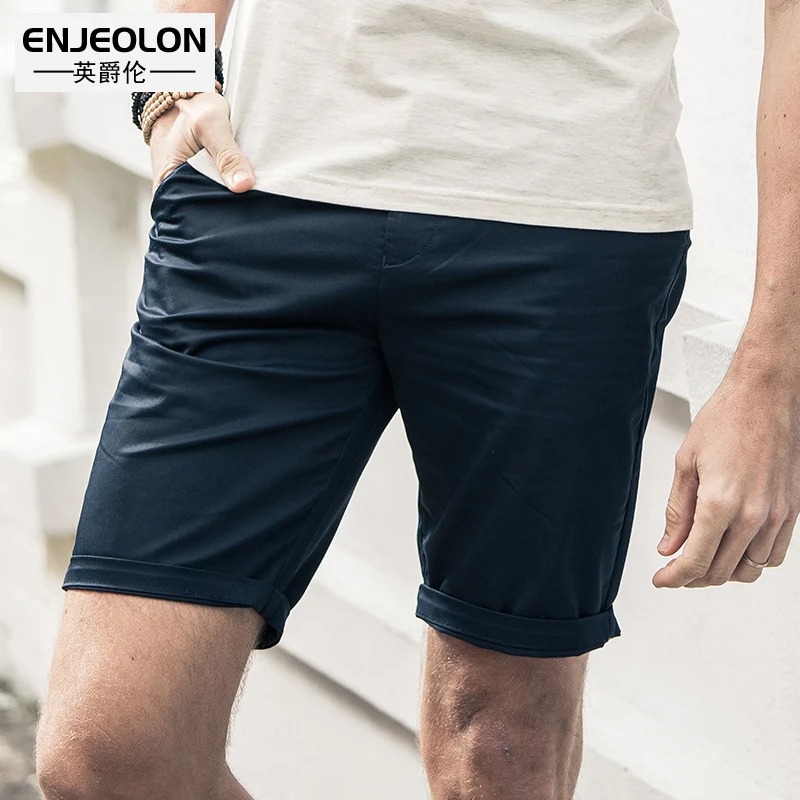 Бренд Enjeolon, летние модные пляжные повседневные шорты для мужчин, одноцветные шорты до колена, высокое качество, K6093 - Цвет: K6007 Dark Blue