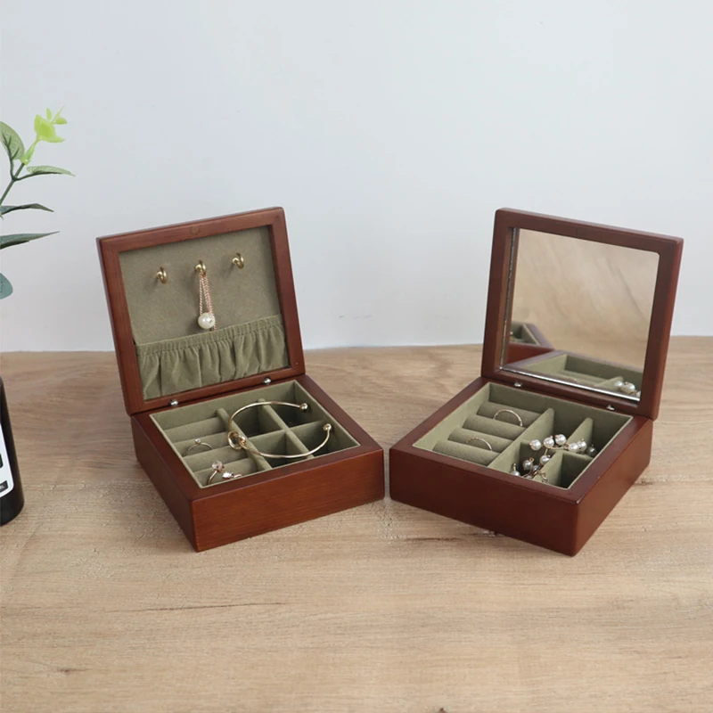 

Portable Wooden Jewelry Box Wood Necklace Ring Earring Organizer Jewellery Storage Gift Case Casket