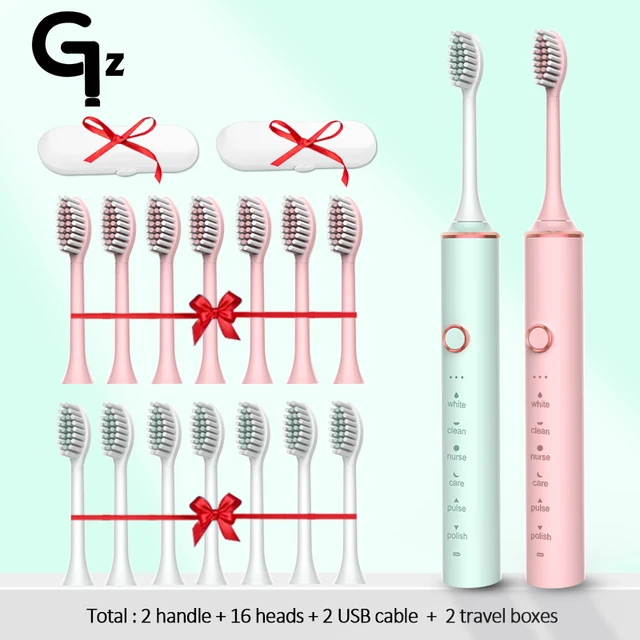 GeZhou Electric Toothbrush Sonic Toothbrush Rechargeable IPX7 Waterproof 6 Mode Travel Toothbrush with 8 Brush Head best gift N100pink green box