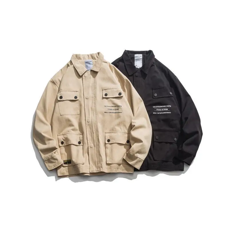 

2019 New Style Japanese-style Popular Brand Autumn Fold-down Collar Multi-pockets Tooling Jacket Men's Wear