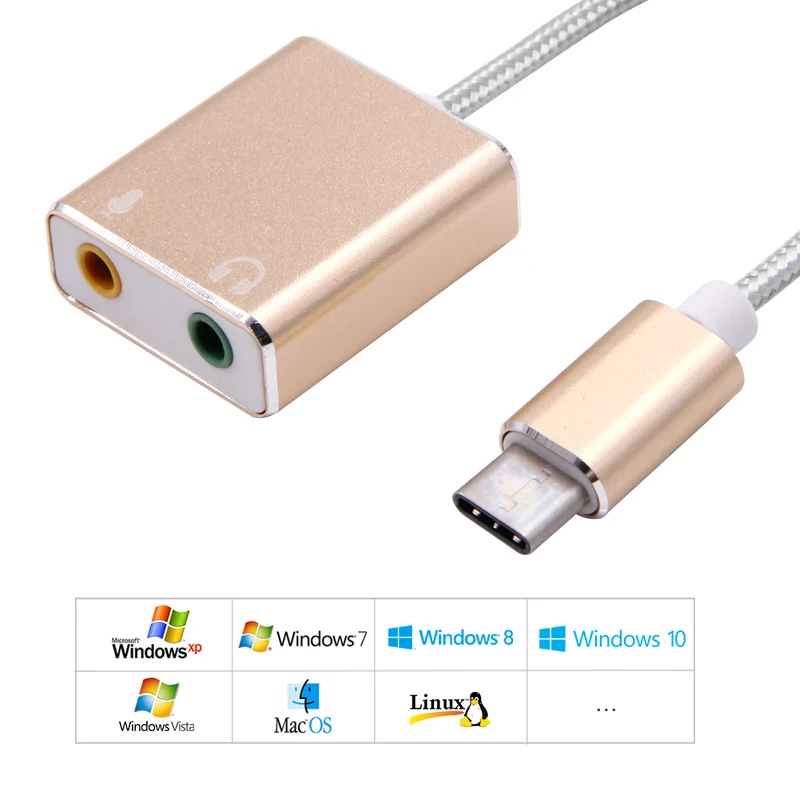 Type C External Sound Card Adapter USB C to 3.5mm Audio Card aux Earphone Microphone for Laptop Macbook PC Dual 3.5mm Jack usb sound card sound card