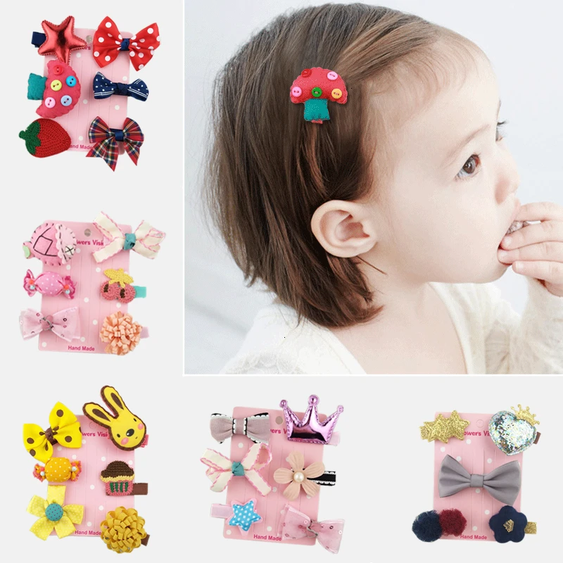 

5pcs/6pcs/set Children Kids Hairpins Bow Flower Star Bunny Shape Mini Barrettes Hair Accessories Hair