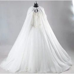 2.5 Meters Length  Simple Chiffon Women Wedding Cape with Hood Ivory White Bolero Jacket Wrap Long  Marriage Accessories