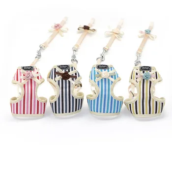 

Pet Supplies Dog Harness Dog Leash Set Vest Harness Polyester Stripe Breathable Mesh Harnesses Adjustable Bust Alloy Buckle