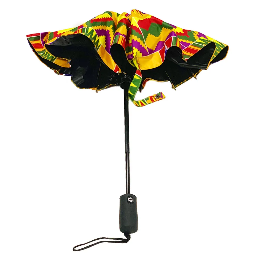 African Kent Printed Color Automatic Umbrella Folding Umbrella Three Fold Windproof Umbrella Travel Daily