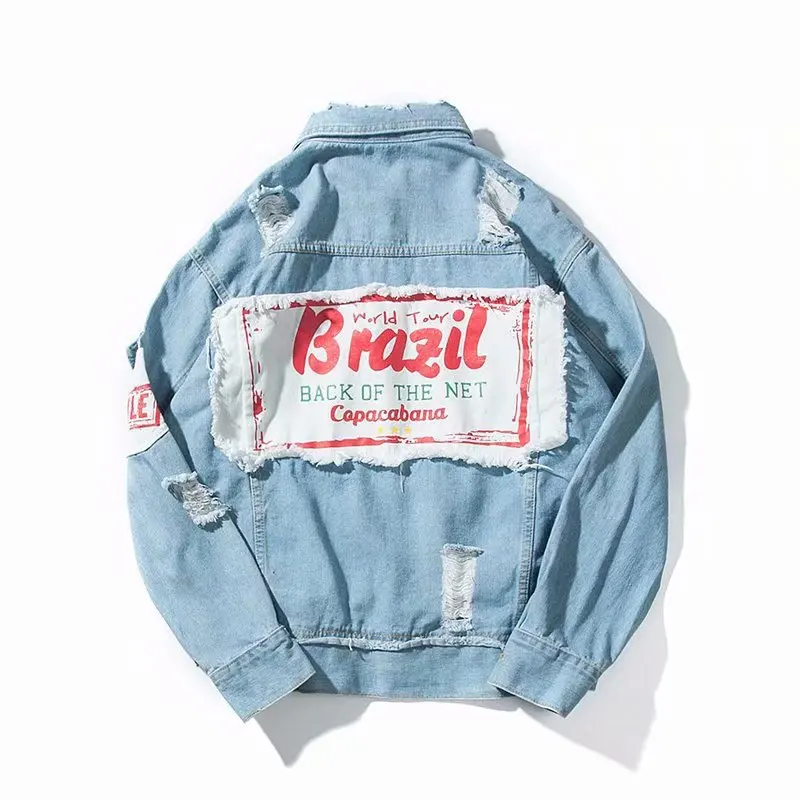 Seller Zogaa Men's Denim Jacket Spring Autumn Cool Streetwear Hole Jacket Cowboy Jean Coats Casual Loose Solid Letter Outwear Boy Zone