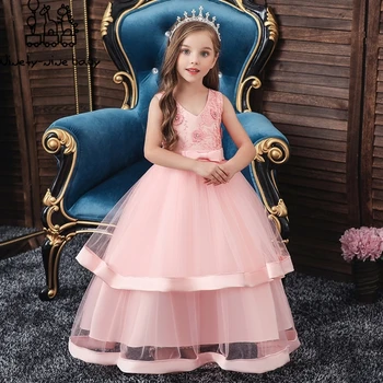 

Christmas Girls Dress V-Neck Wedding Party Elegant Tutu Embroidery Princess Dresses for Girls Kids Dresses Prom Designs 3-12Y