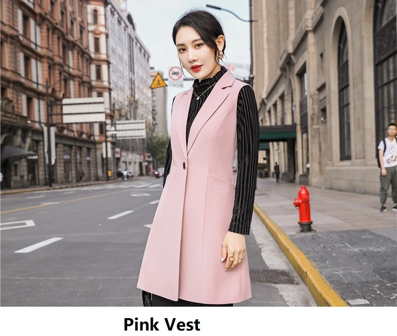 Новинка, Красный формальный стиль, средней длины жилет и жилет для женщин, весна-осень, деловая рабочая одежда, блейзеры, женские топы, одежда - Цвет: Pink Vest