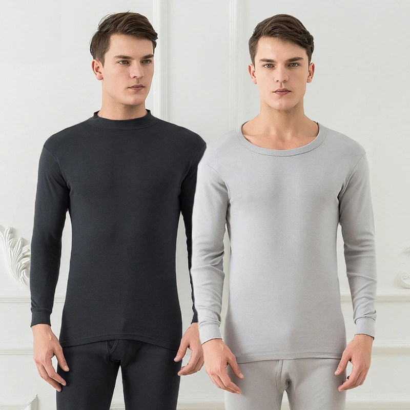 Pure Cotton Men's Underwear Round Neck Middle Neck Thermal Underwear Tops And Bottomed Two Piece Set Mens Warm Pants For Winter mens thermal long johns