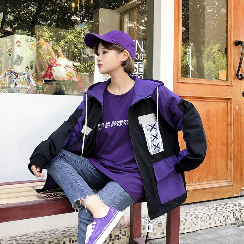 Осенняя Свободная Женская Куртка карго Harajuku Bomber хип хоп толстовка куртка со светоотражателями негабаритная куртка базовые пальто толстовки уличная
