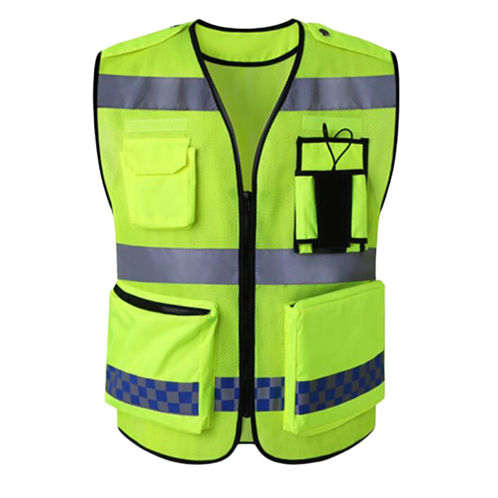 Reflective Vest Safety Sleeveless Waistcoat With Zipper Yellow D