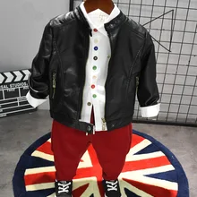 Демисезонная куртка из искусственной кожи+ рубашка+ штаны для детей, комплекты одежды Новинка года, модные детские комплекты одежды для мальчиков, 3 предмета