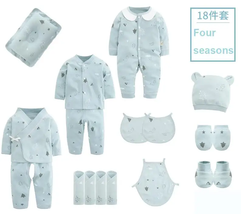 Four seasons 18 sets 18 шт./От 0 до 3 месяцев, весенне-осенняя одежда для новорожденных, хлопок, детская одежда, костюм унисекс, комплект одежды для маленьких мальчиков и девочек - Цвет: Four seasons 18 sets
