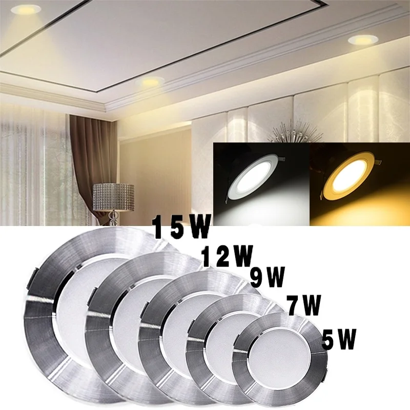 1PCS Ultra Bright Round LED Downlight 5W 9W 12W 15W Aluminum AC 220V Down Light Ceiling Recessed Spot | Лампы и освещение