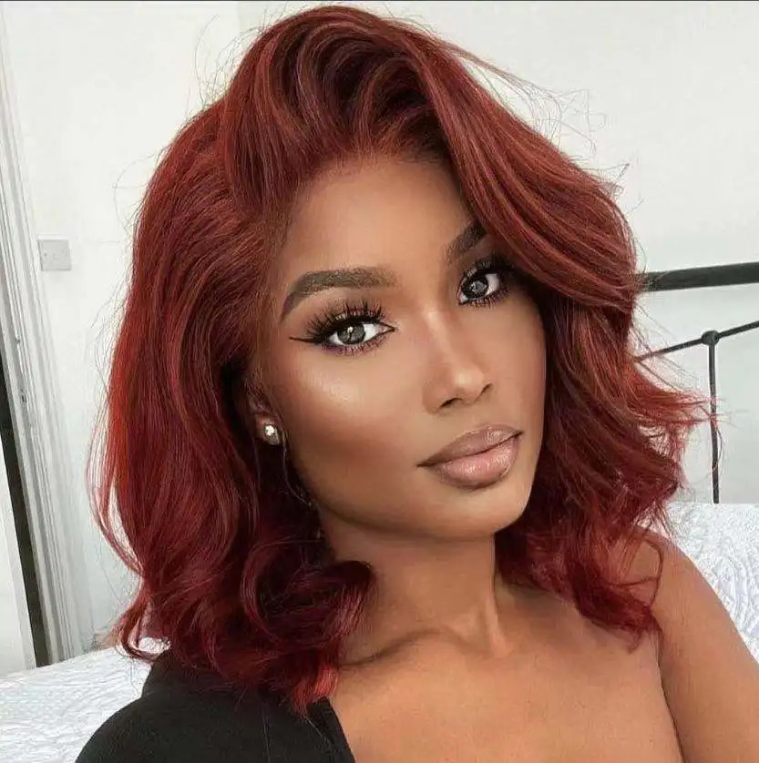 

250% densityh 99J Color 12inch Short Loose Wave Human Hair Wigs 100% Remy Hair 13x4 Lace Front Wig Fedex Free