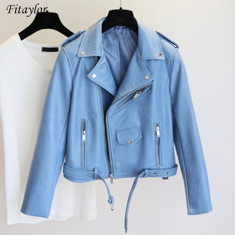 

2020 Women Pu Leather Jacket Fashion Bright Color Black Motorcycle Coats Short Faux Leather Biker Jackets Coat Female