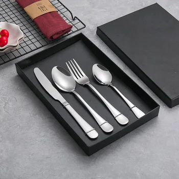 

Silver Cutlery Set Stainless Steel Western Food Cutlery Set 4 Piece Eco Friendly Gift Package Vajilla Completa Tableware BE50DS