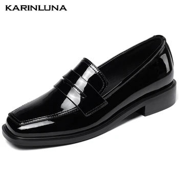 

Karinluna On Sale Newest Patent Leather Square Toe Heels Slip On Loafers Pumps Woman Shoes Women
