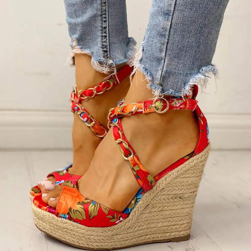 

Karinluna Customized limited Promotion high Quality Summer Sandals Woman Platform Wedge High Heels Party Cross-strap Women Shoes