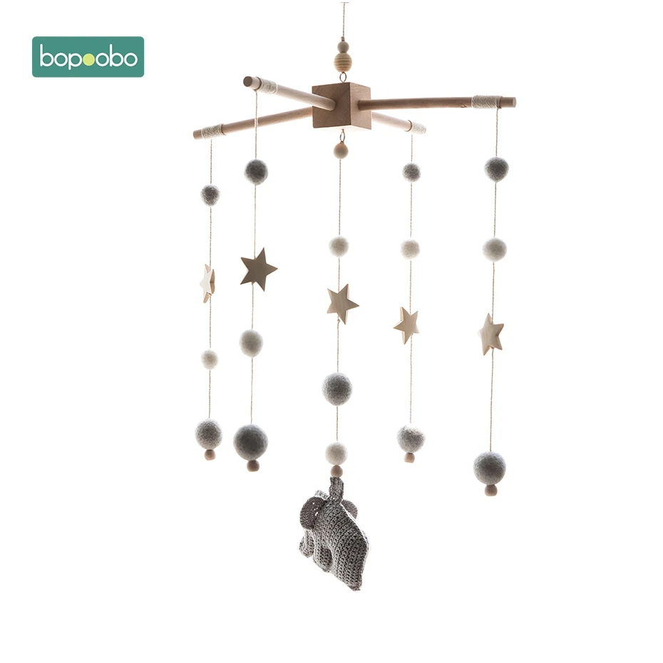Bopoobo 1 комплект мобиль для детской кроватки из бука, дерева, слона, погремушки, гирлянда из шариков, детская кровать, подвесное украшение, детские товары для кормления - Цвет: Gray