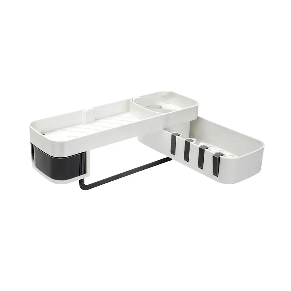 Rotating Kitchen Shelf Rack Wall-Mounted Bathroom Punch-Free Storage Rack With Hook Home Finishing Rack - Цвет: white and black