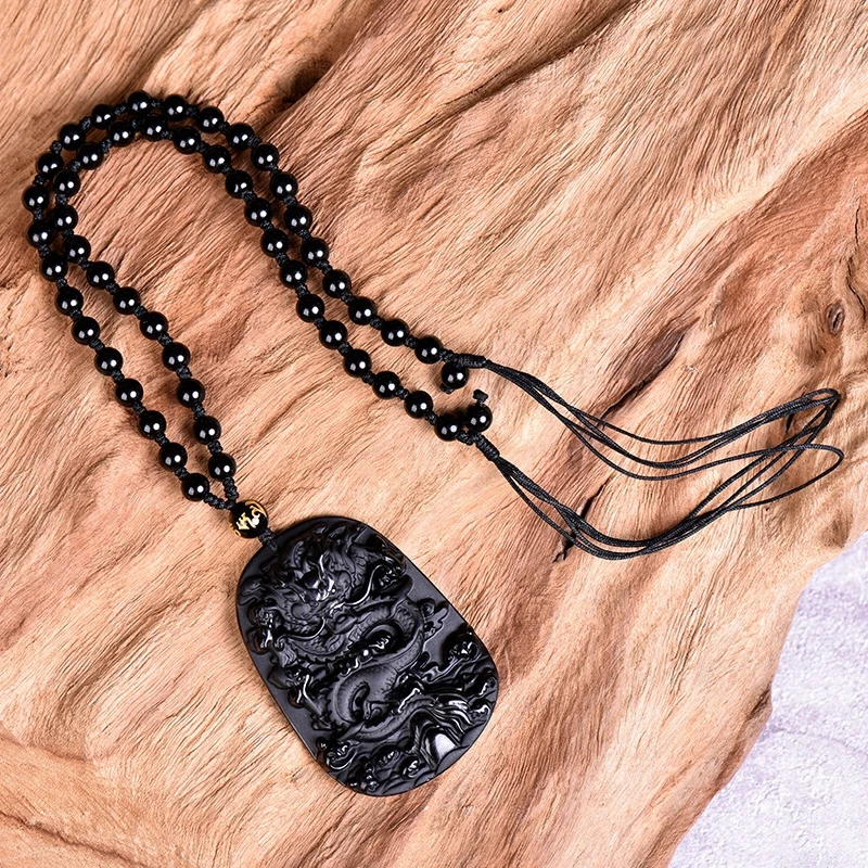 obsidiana воротник pendiente de dragón colgante de Jade воротник obsidiana colgante de la suerte joyeria de Jad