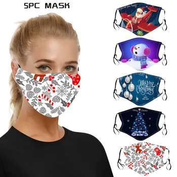 

5PCS Christmas Party Mask Activated Carbon Outdoor Mouth Christmas Print Face Mask Protection Party Mask Replaceable Перчатки