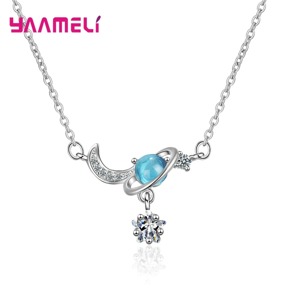 Collar de de cristal a la moda para mujer, colgante de planetas universo de fantasía azul YAAMELI|Collares| AliExpress